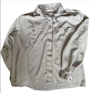 Vintage 90s Koret Long Sleeve Blouse Shoulder Pads Size 8 Petite Loose Gray EUC